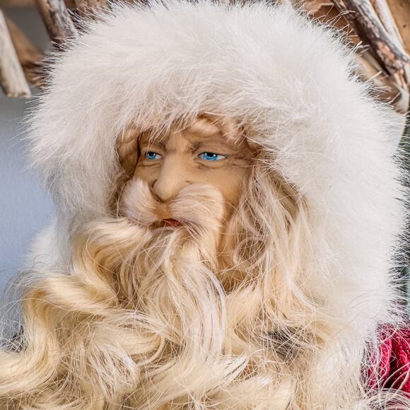 Vintage Burgundy/Gold Santa Claus Tabletop/Treetop Christmas Decor w Garland 16” - Picture 5 of 9